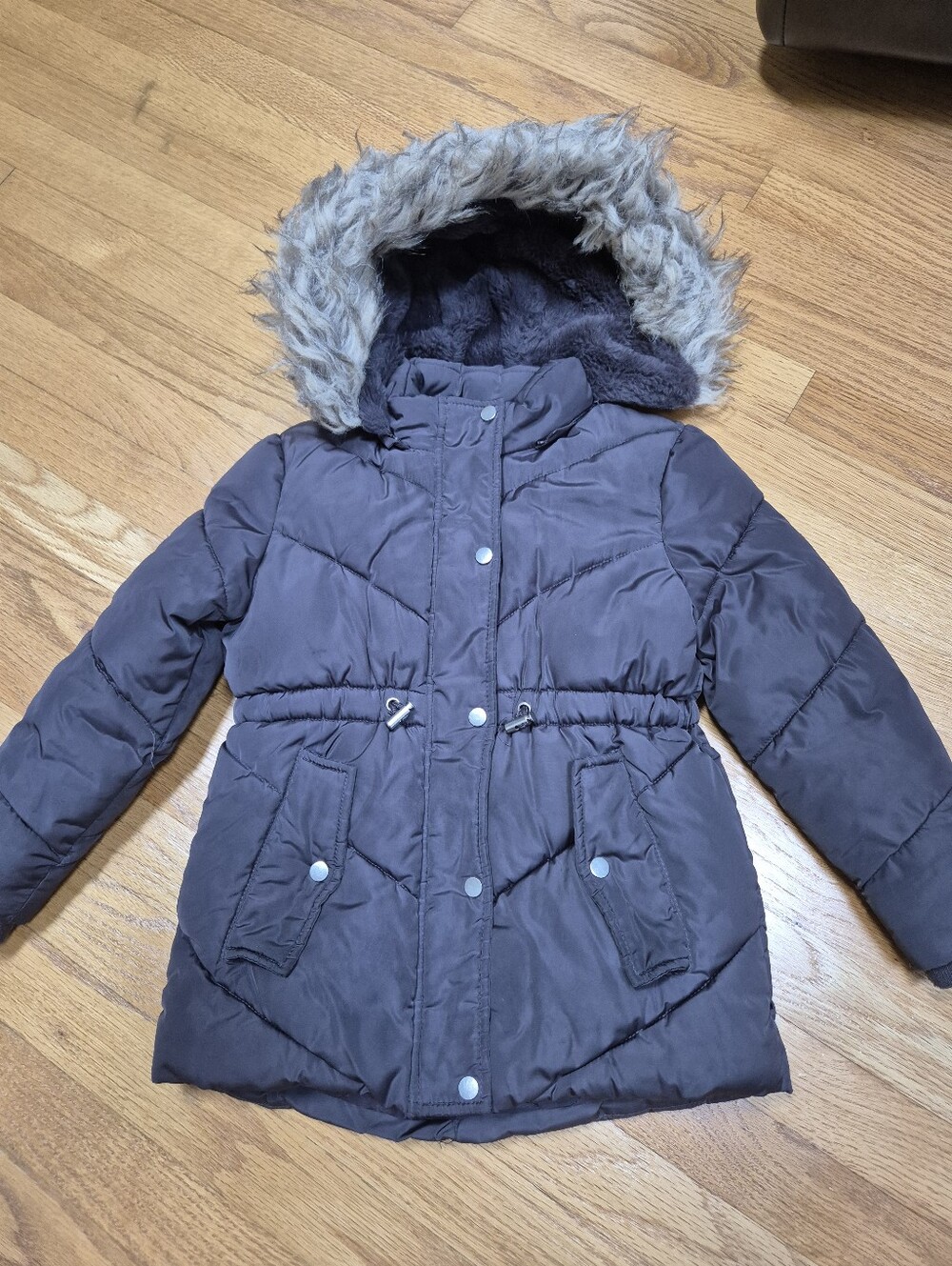 Primark Cares Girls Brown Faux Fur Hood Puffer Parka Jacket Size 5-6Y / 116cm
